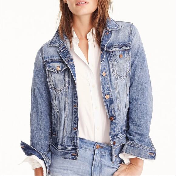 J. CREW Light Patriot Wash Blue Cotton Button Up Classic Denim Jean Jacket Sz S - Picture 1 of 11